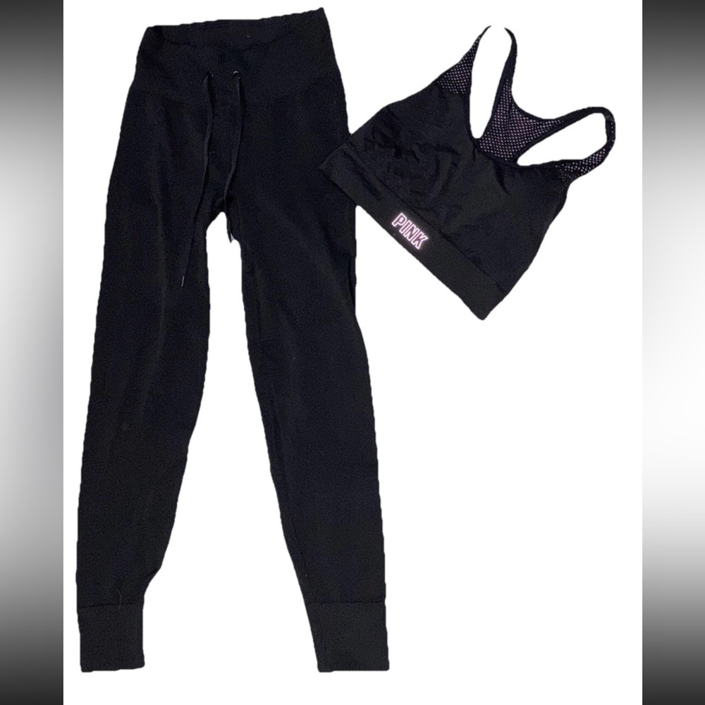 Pink Victoria’s Secret 2 PC Set High Waist Joggers SZ.S-Mesh Back Sport Bra SZ.L